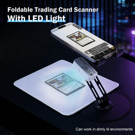 Utllsitm magnetic LED light provides glare-free illumination for clear card scans.