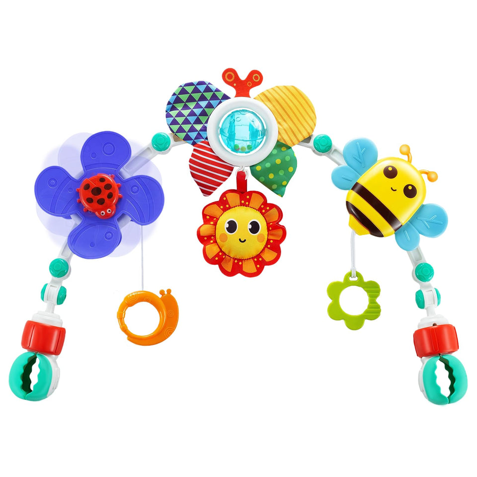 UTOPLIKEY baby arch clip-on stroller with colorful animals promotes on-the-go engagement.