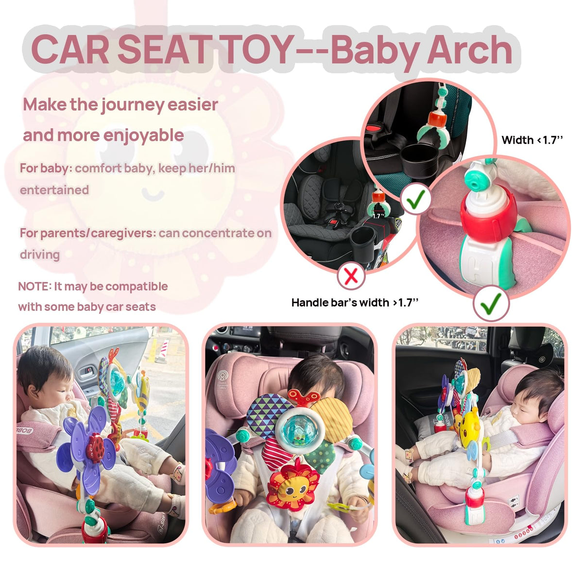 UTOPLIKEY height-adjustable arch adapts to car seats and prams.