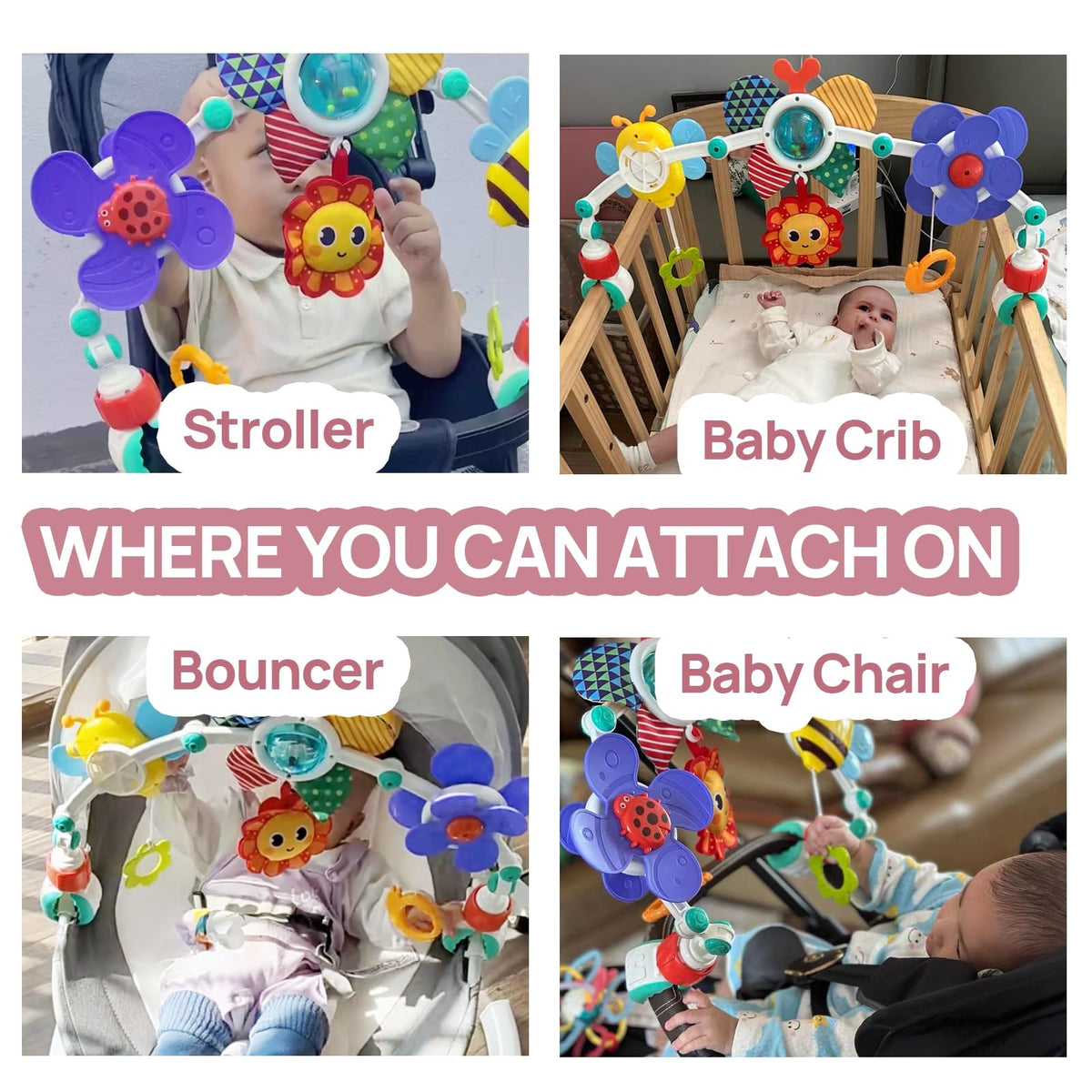 UTOPLIKEY arch clipped to crib or stroller for safe grasping practice.