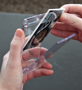 UVBLOC 180pt sleeve closeup shows crystal-clear protection for thick cards.