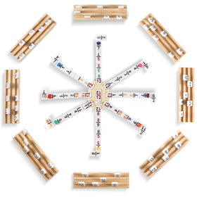 UVCANY Double 12 Domino Tiles arranged in eight wooden trays