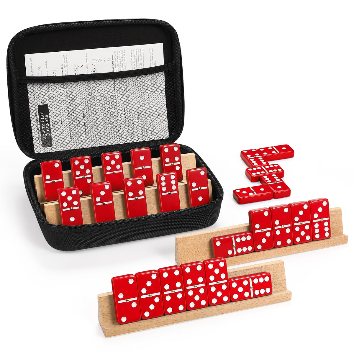 uvcany Jumbo Dominoes Set case open with 28 tiles ready for travel and play