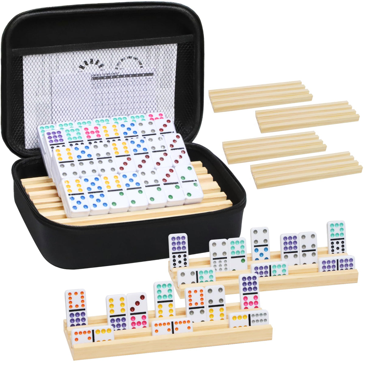 Uvcany Mexican Train Dominoes tiles setup keeps pieces organized for family game night.