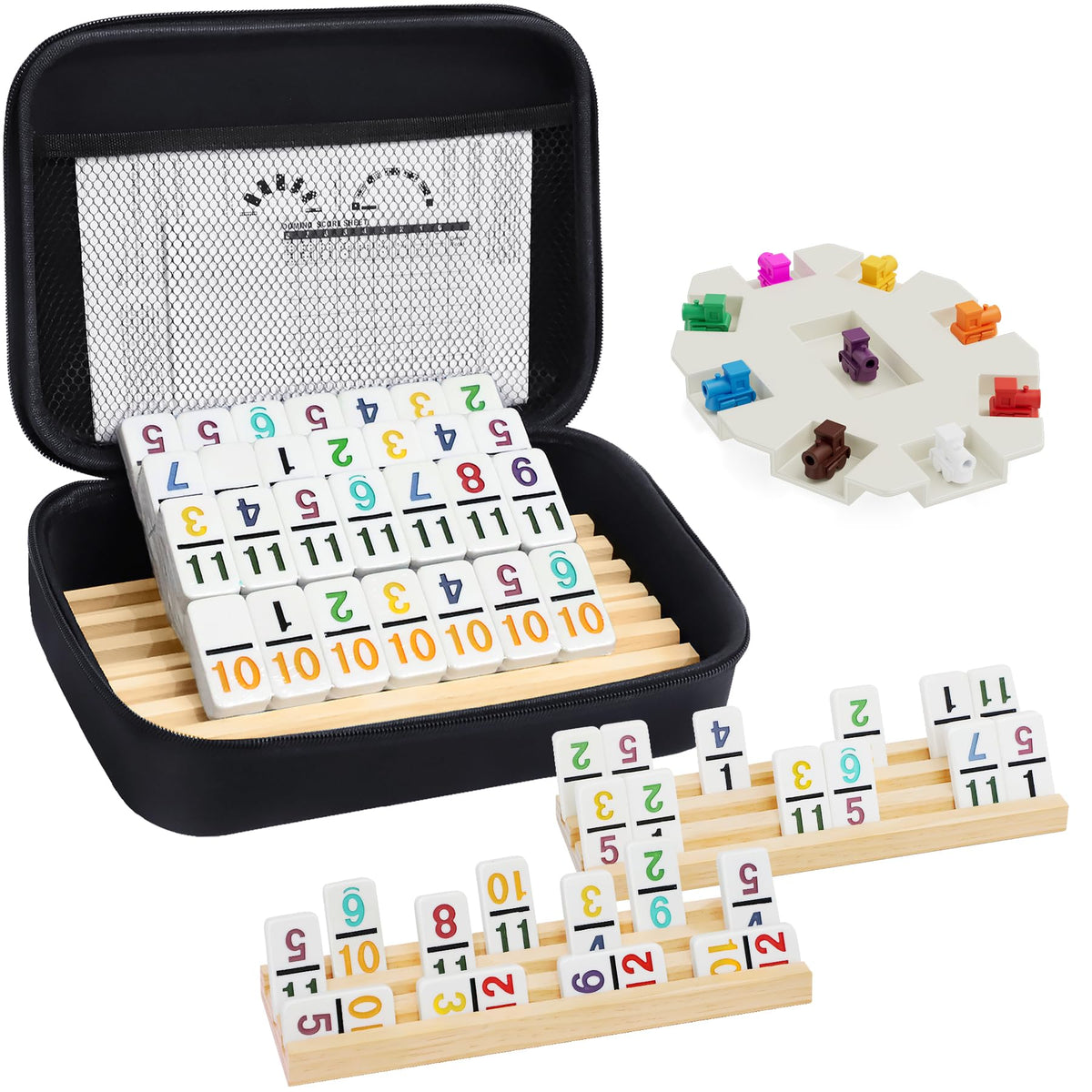 uvcany Mexican Train dominoes tiles with colorful dots for engaging family play