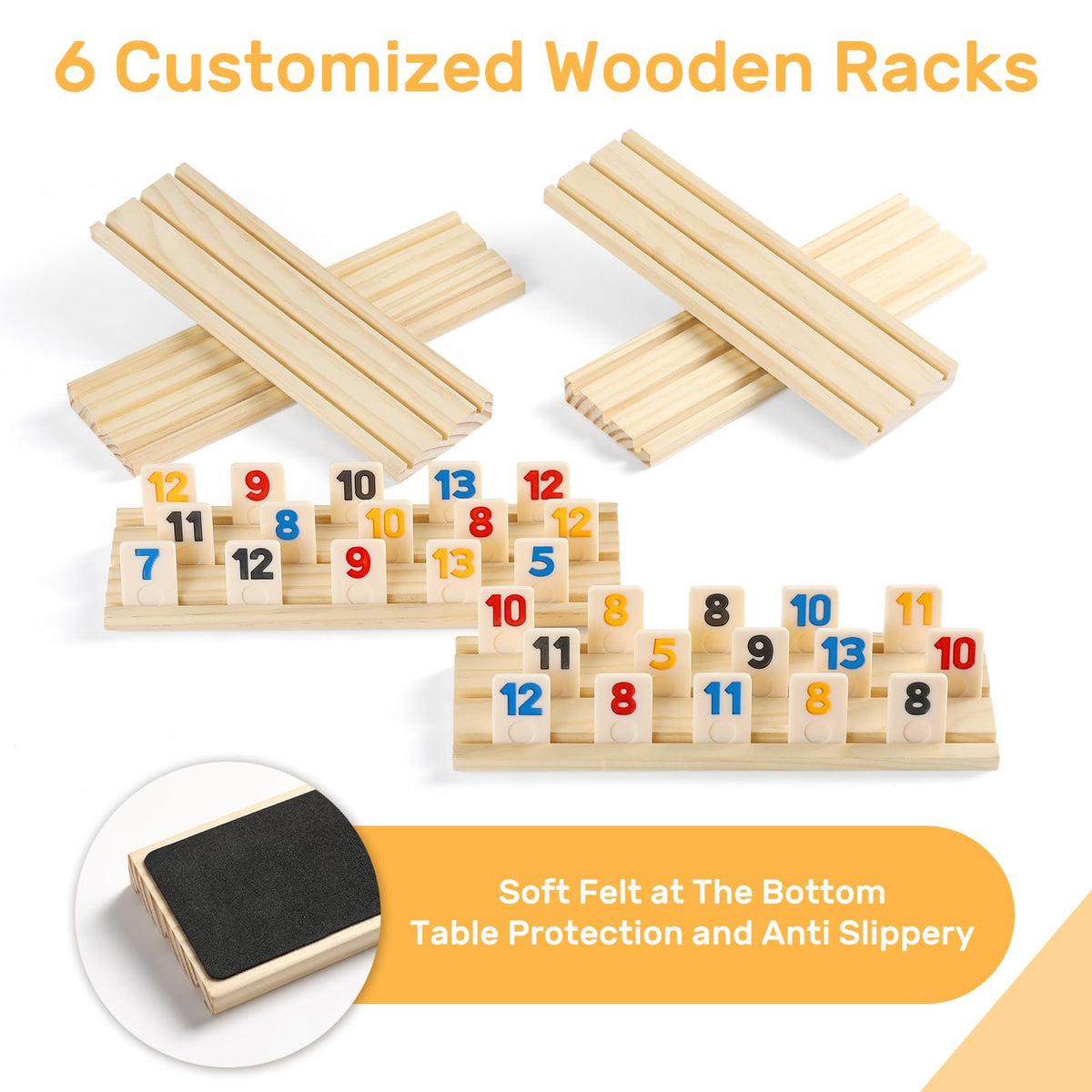 Soft felt-bottom racks reduce slipping and protect surfaces.