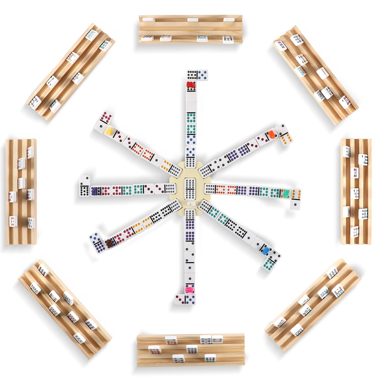 Uvcany wooden trays eight holders keep dominoes neatly upright for easy setup.