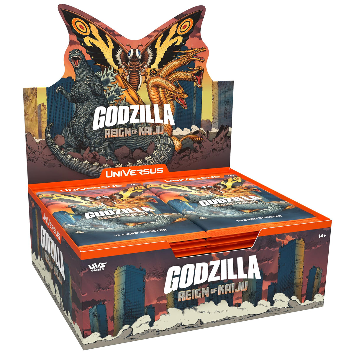 UVS Games UniVersus Godzilla Reign booster pack art evokes cinematic kaiju battles.
