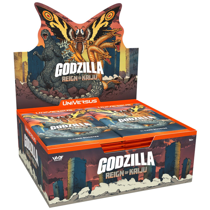 UVS Games UniVersus Godzilla Reign booster pack art evokes cinematic kaiju battles.