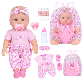 UZIDBTO 12-inch baby doll with backpack carrier for portable pretend play