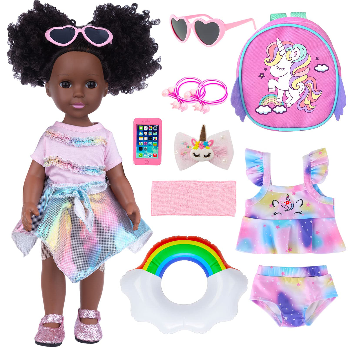 UZIDBTO black baby doll with unicorn backpack for imaginative play