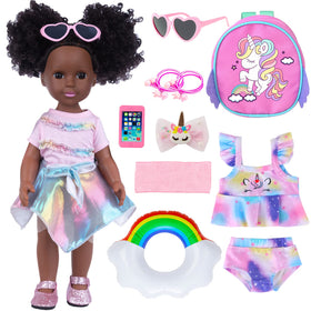 UZIDBTO black baby doll with unicorn backpack for imaginative play