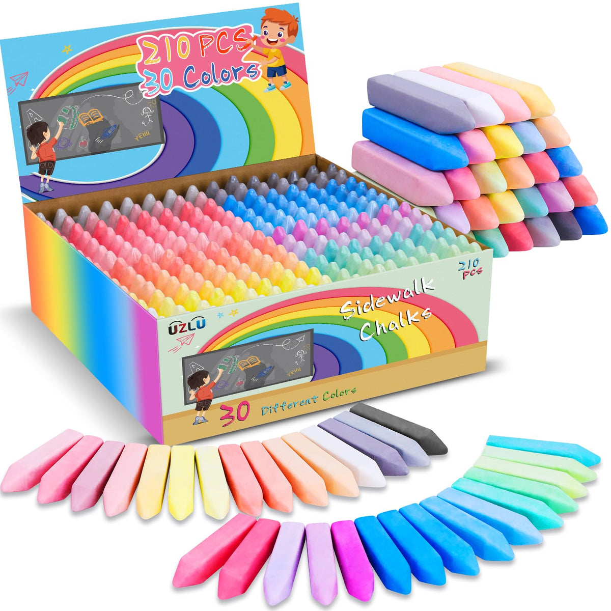 UZLU 210-piece sidewalk chalk set for vibrant outdoor art.