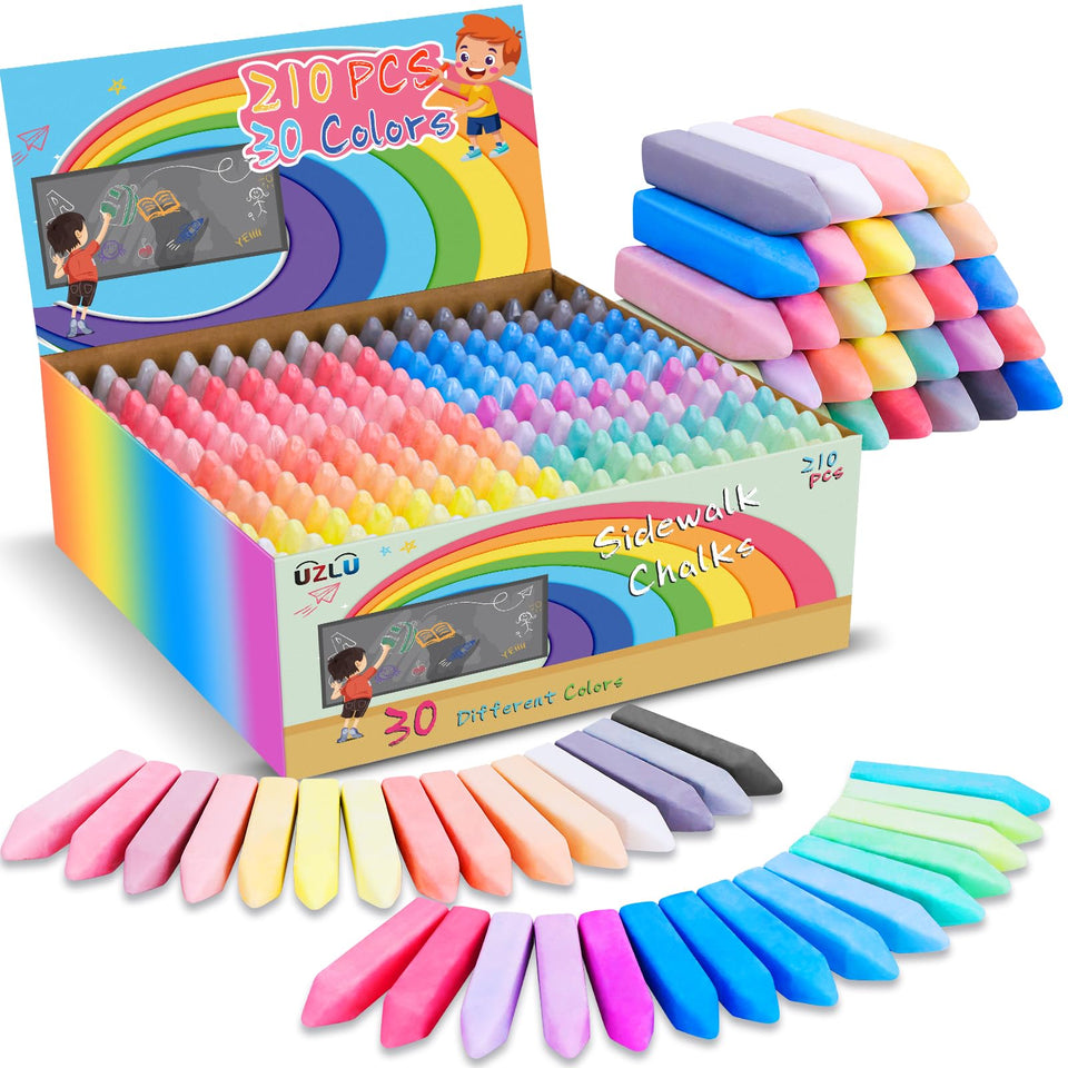 UZLU 210-piece sidewalk chalk set for vibrant outdoor art.