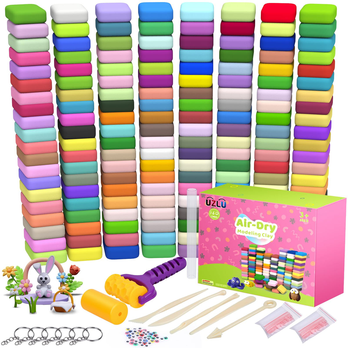 UZLU 254-piece air dry clay set with 160 colors for versatile DIY projects