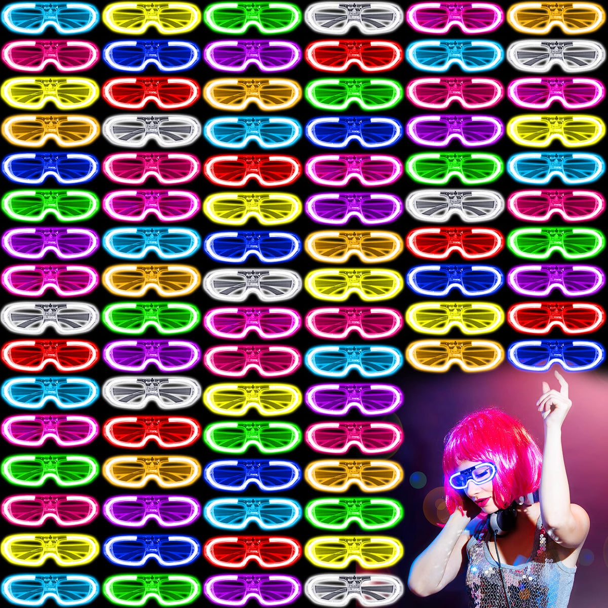 UZLU 60pcs LED glasses in neon colors for vibrant party visuals
