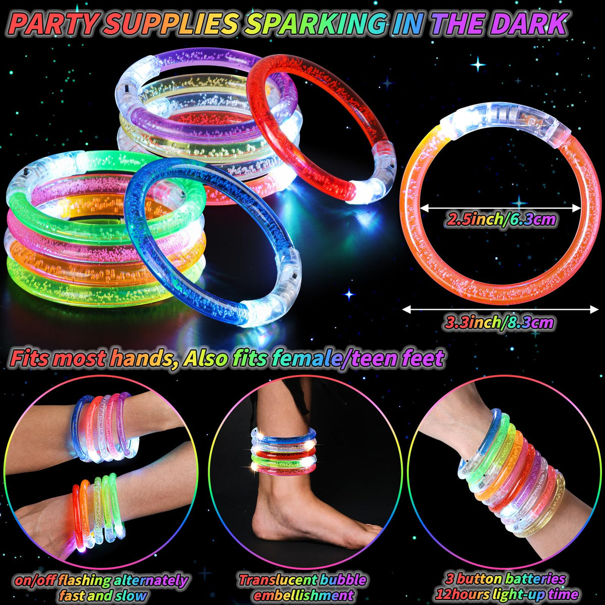UZLU glow bracelets with fast and slow flashing modes