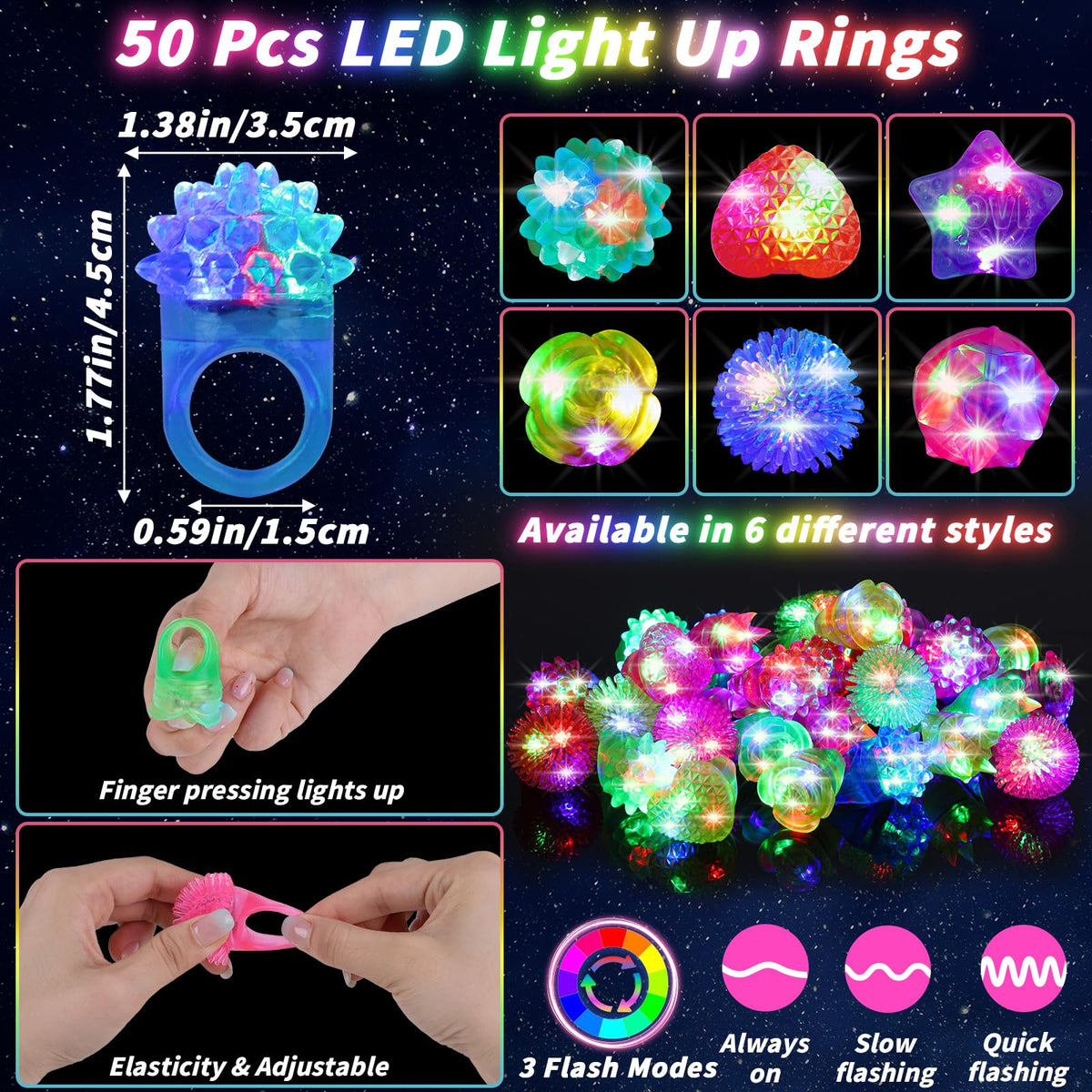 UZLU flashing finger lights provide hands-free shimmer on the dance floor.