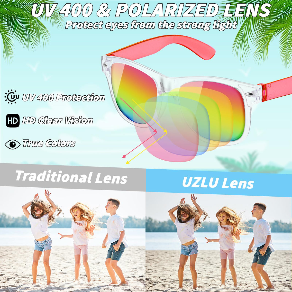 UZLU kids sunglasses neon retro horned rims create standout party looks