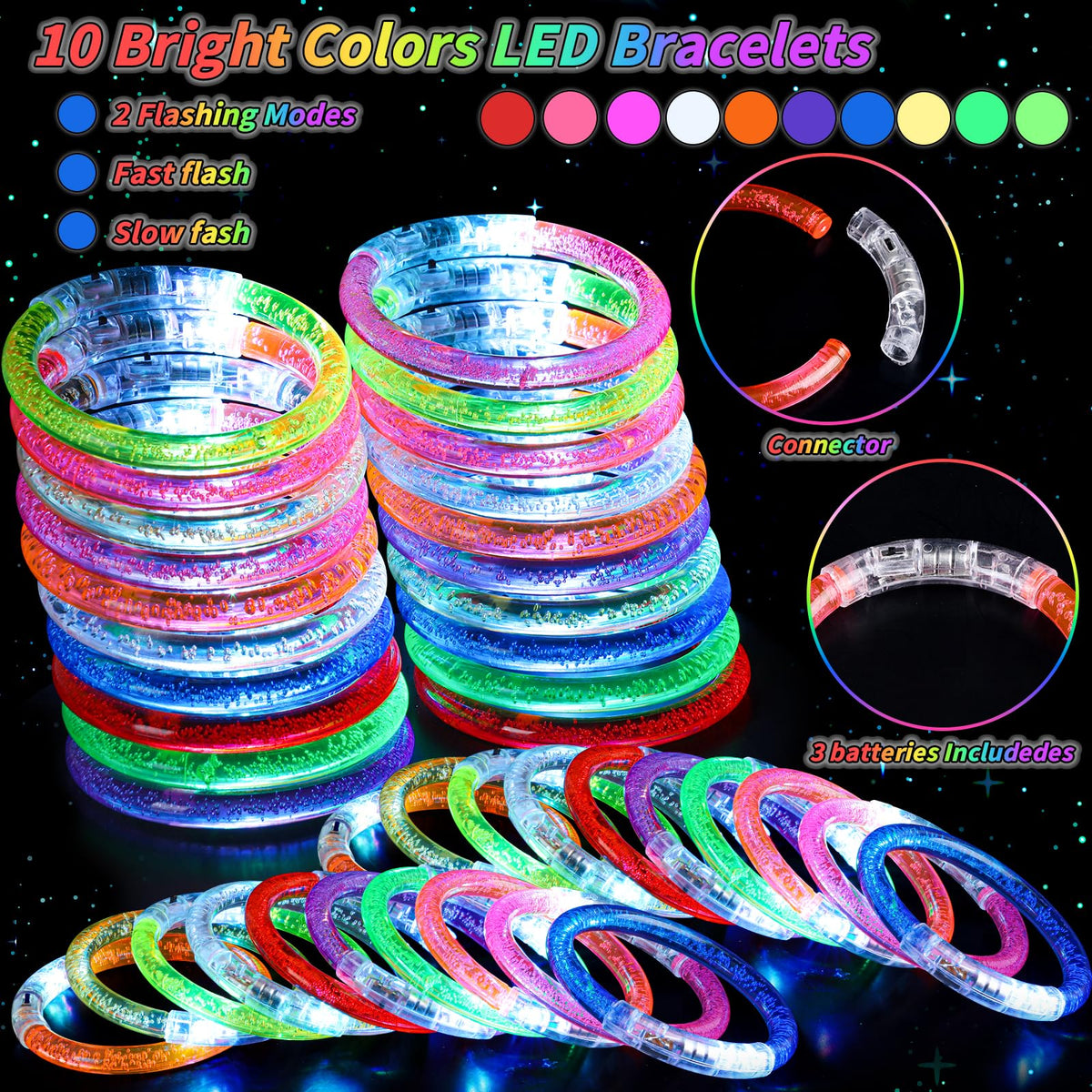 UZLU LED bracelets in 10 colors for celebrations