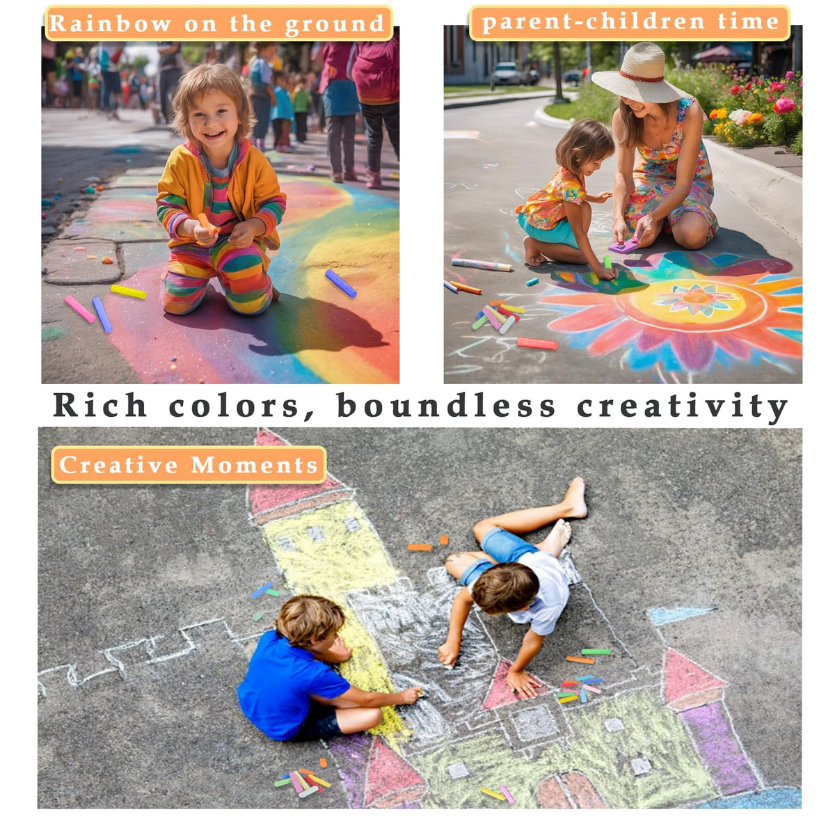 UZLU multi-surface chalk works on sidewalks, boards, wood, and tile.