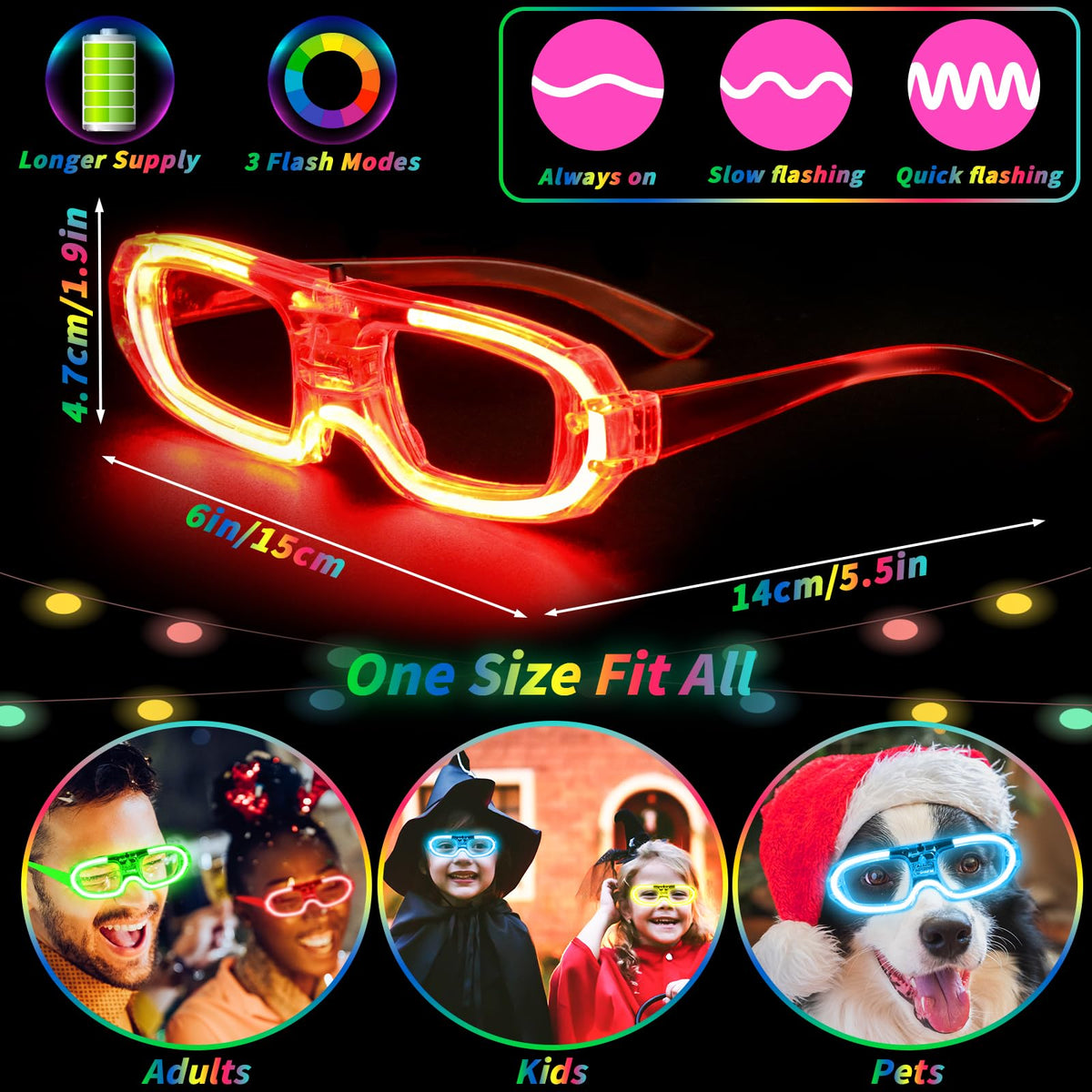 UZLU glow sunglasses illuminated in a dark party setting