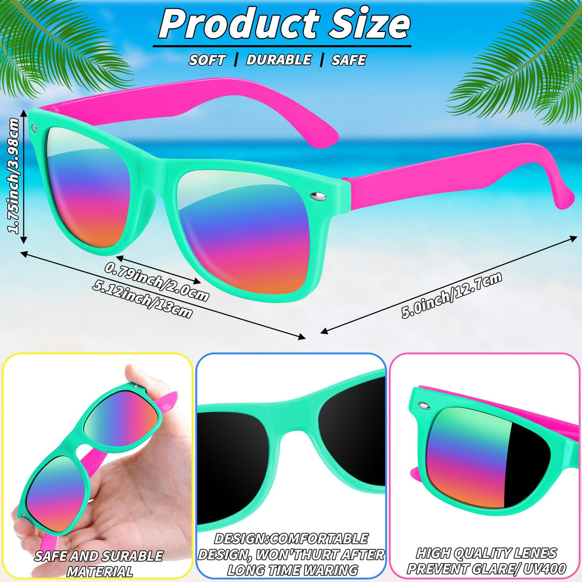 UZLU neon kids sunglasses bulk with UV400 protection