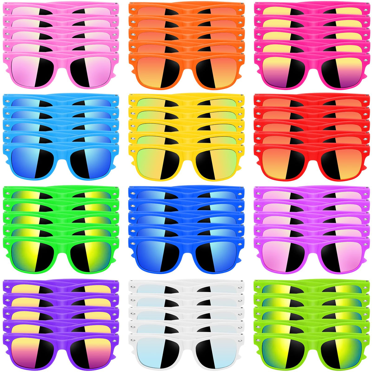UZLU neon sunglasses 60-pack for kids, colorful outdoor party wear.