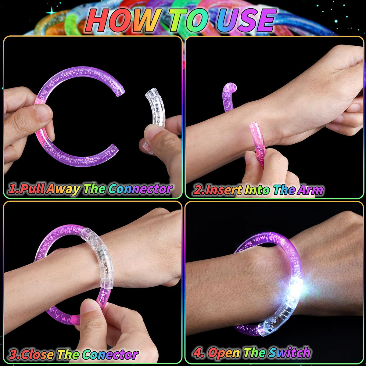 UZLU one-size-fits-all glow bracelets fit adults and kids comfortably.
