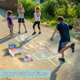 Kids drawing on pavement with UZLU chalk inspires imaginative play and family time.