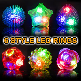 Uzoxlsn glow rings in six colors showcase vibrant celebrations.