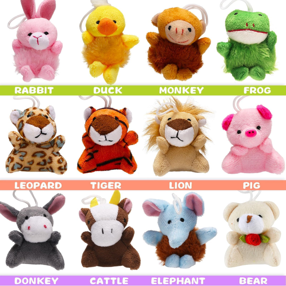 Uzoxlsn jungle animal mini plush with hanging loop for backpacks and ornaments.