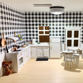 UZPDWK dollhouse kitchen assembly scene showcases easy arrangement at home.