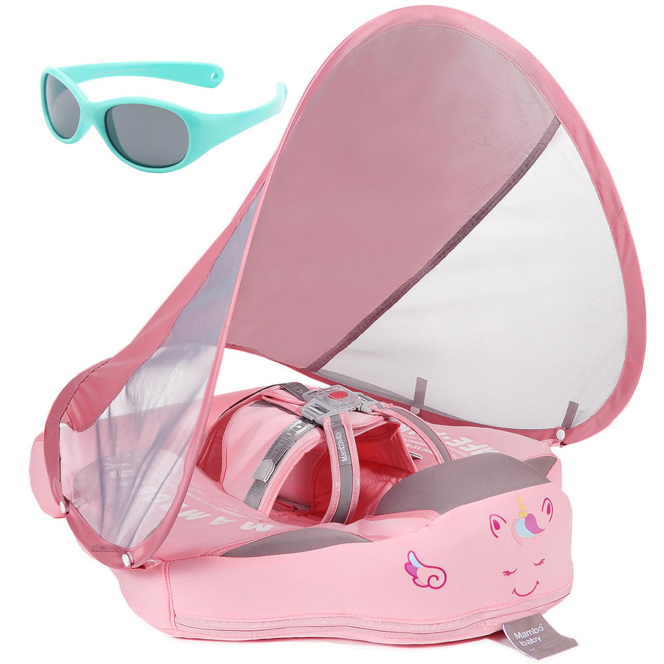 V Convey Mambobaby float with canopy shielding baby's skin in the pool