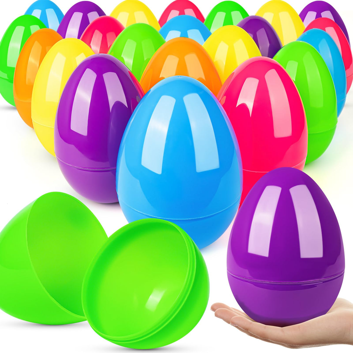 V-Opitos 24-pack jumbo Easter eggs in vibrant colors, ideal for exciting egg hunts.