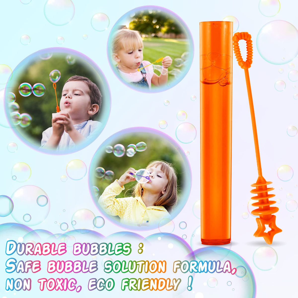 V-Opitos bubble wands shown in gift bags for party favors