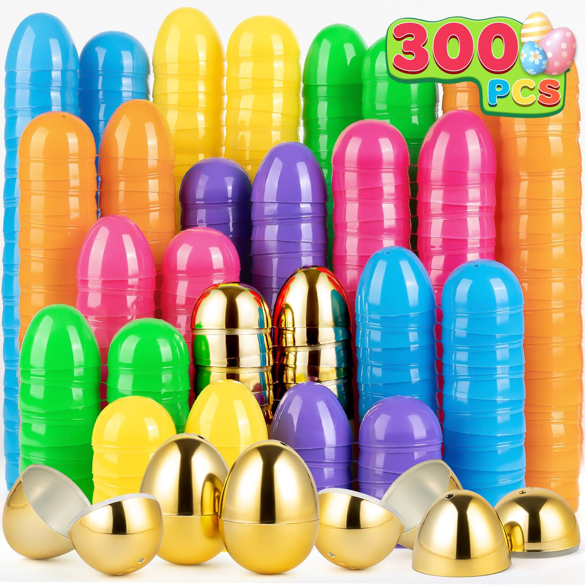 V-Opitos 300PCS Easter eggs in vibrant 2.4 inch size for hunts and decor