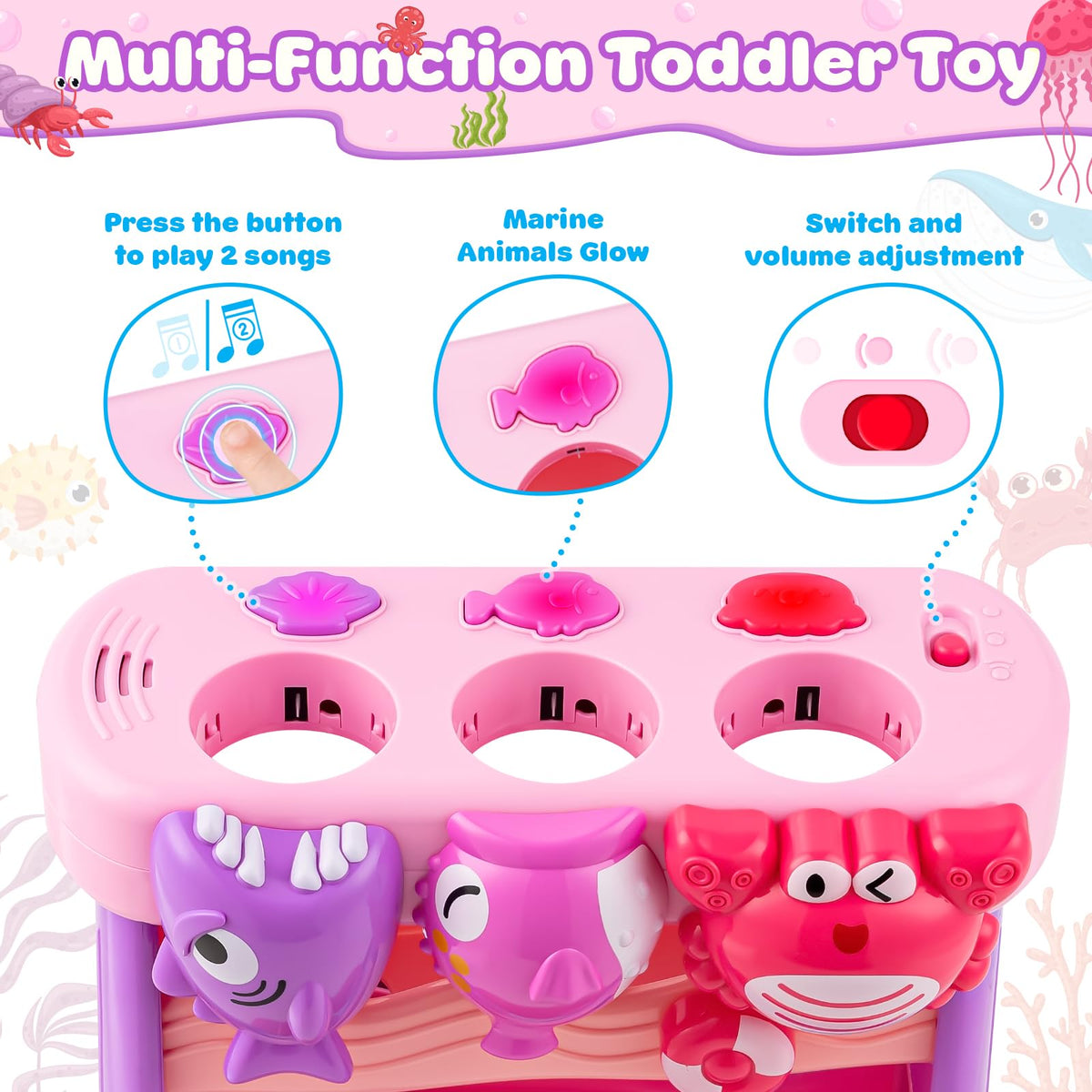 V-Opitos musical toy crab feeding strengthens hand-eye coordination during grabbing and releasing.