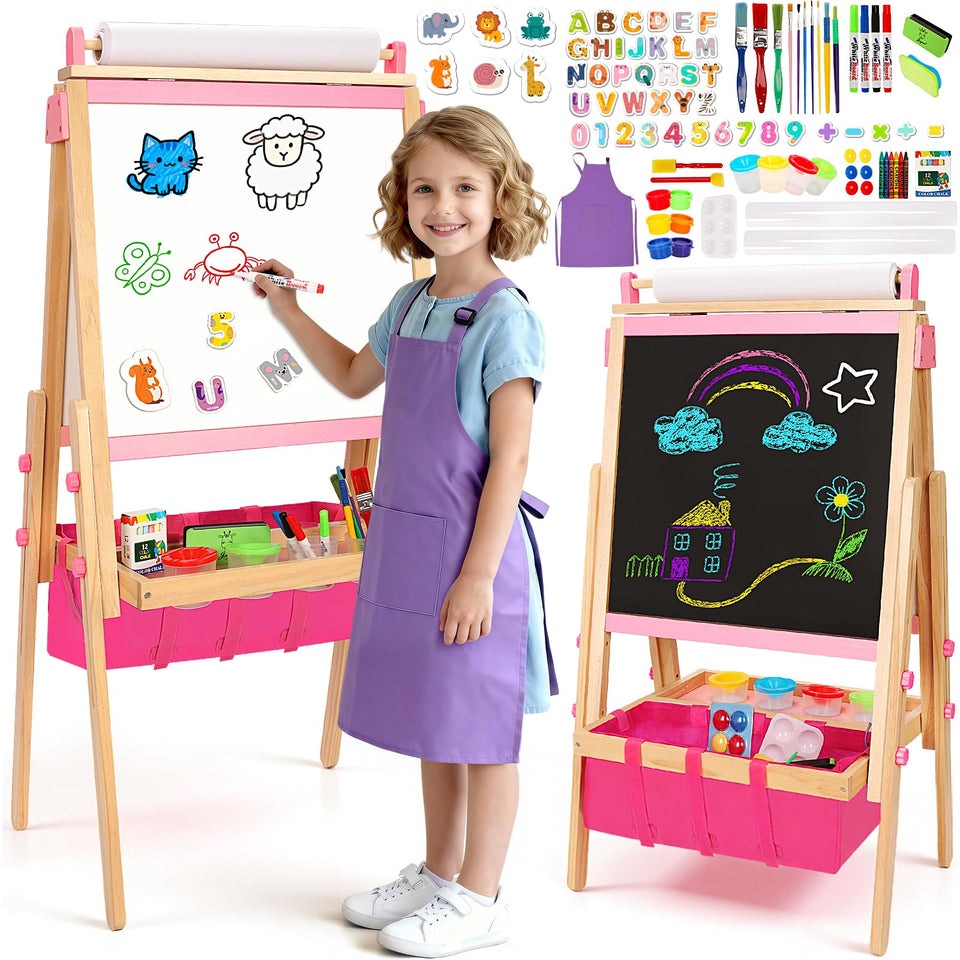 V-Opitos wood easel with full art set for kids, ready for creative play.