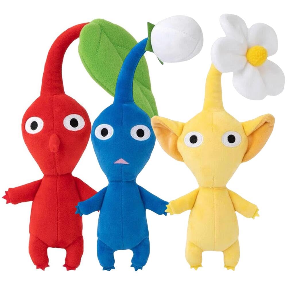 Vadkind Pikmin plush trio blue-yellow-red: soft, safe stuffed toys for kids and fans