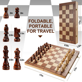 Vahome foldable wooden chess board 17 inches for easy storage and travel