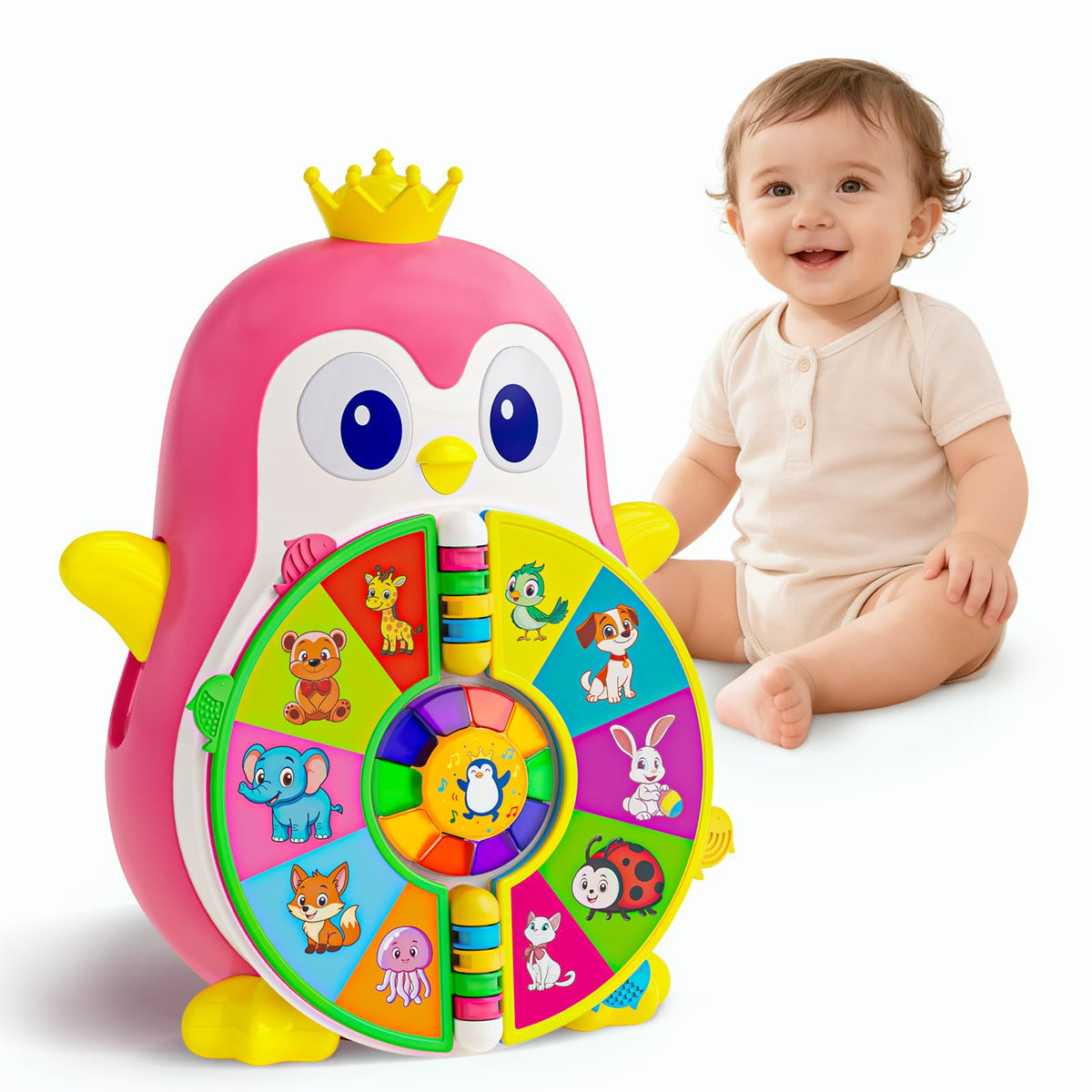 Vahome penguin educational toy front view with lights and music for toddlers
