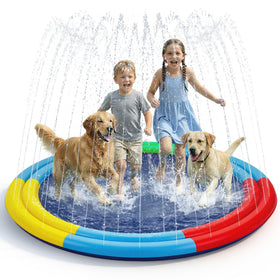 Vahome splash pad shows edge spray and rainbow rim for backyard fun