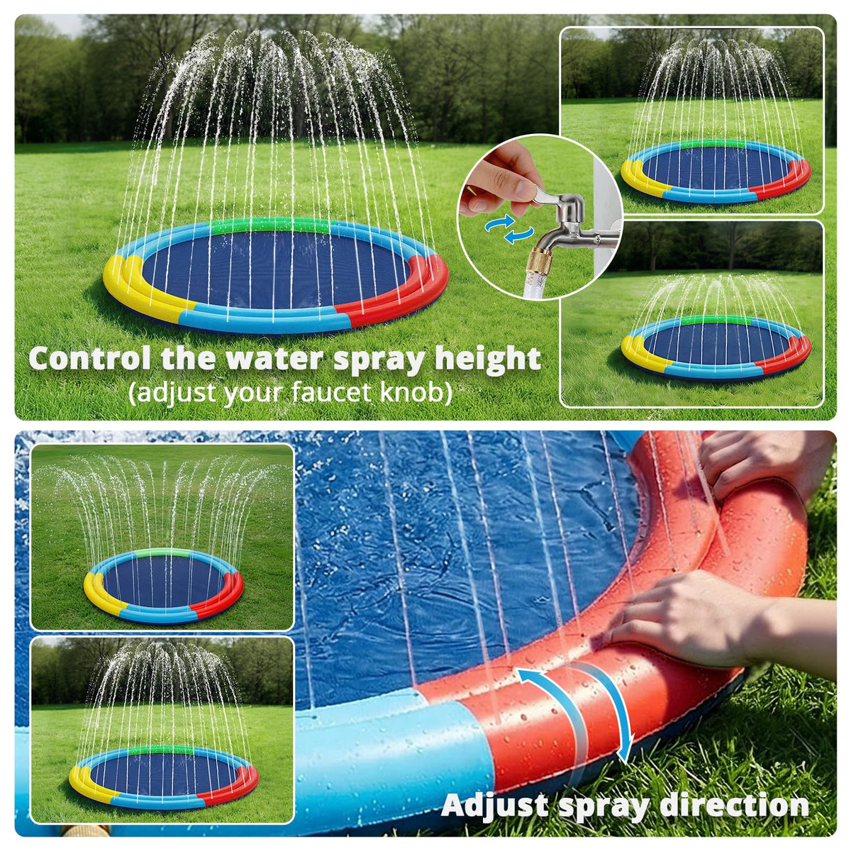 Vahome splash pad with kids and dogs enjoying backyard water play