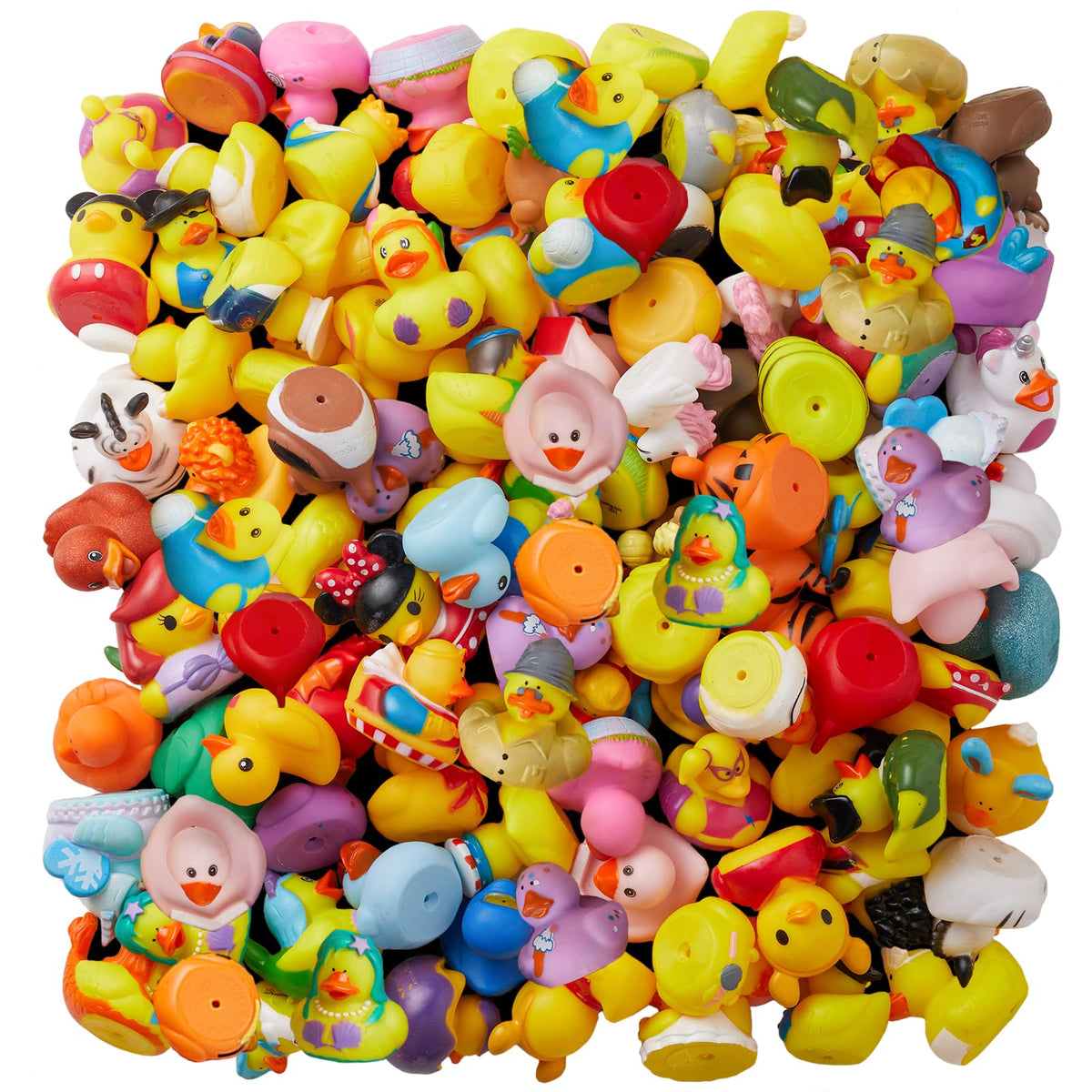 ValenLyra 100 pack rubber ducks in a bag for bath time fun.