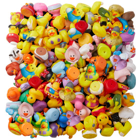 ValenLyra 100 pack rubber ducks in a bag for bath time fun.