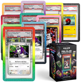 VALUN 10-pack PSA slab guard with sparkling galaxy burst protects PSA slabs on display.