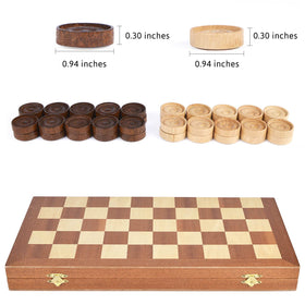 Vamslove checkers pieces stored with board woodgrain detail for neat setup.