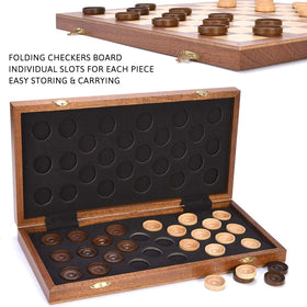 VAMSLOVE checkers pieces neatly stored in built-in slots.