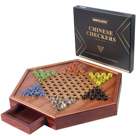 VAMSLOVE Chinese Checkers board 15-inch layout ideal for family play and easy maneuvering.